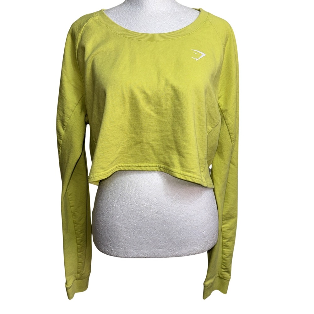 Gymshark Crop Sweatshirt Women XL Lime Green Yellow Active Pullover Crewneck